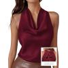 image:imagePRETTYGARDEN Silk Satin Halter Tops for Women Summer 2026 Cowl Neck Tie Back Going Out Sleeveless Business Casual Tank TopWine Red