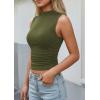 image:imagePRETTYGARDEN Sleeveless Tops for Women Ribbed Mock Neck Tank Top Slim Fitted Ruched Basic Layering Shirts 2026 Summer ClothesArmy Green