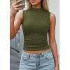 image:imagePRETTYGARDEN Sleeveless Tops for Women Ribbed Mock Neck Tank Top Slim Fitted Ruched Basic Layering Shirts 2026 Summer ClothesArmy Green