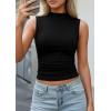 image:imagePRETTYGARDEN Sleeveless Tops for Women Ribbed Mock Neck Tank Top Slim Fitted Ruched Basic Layering Shirts 2026 Summer ClothesBlack