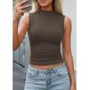 image:imagePRETTYGARDEN Sleeveless Tops for Women Ribbed Mock Neck Tank Top Slim Fitted Ruched Basic Layering Shirts 2026 Summer ClothesBrown