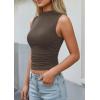 image:imagePRETTYGARDEN Sleeveless Tops for Women Ribbed Mock Neck Tank Top Slim Fitted Ruched Basic Layering Shirts 2026 Summer ClothesBrown