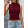 image:imagePRETTYGARDEN Sleeveless Tops for Women Ribbed Mock Neck Tank Top Slim Fitted Ruched Basic Layering Shirts 2026 Summer ClothesBurgundy