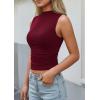 image:imagePRETTYGARDEN Sleeveless Tops for Women Ribbed Mock Neck Tank Top Slim Fitted Ruched Basic Layering Shirts 2026 Summer ClothesBurgundy