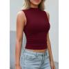 image:imagePRETTYGARDEN Sleeveless Tops for Women Ribbed Mock Neck Tank Top Slim Fitted Ruched Basic Layering Shirts 2026 Summer ClothesBurgundy