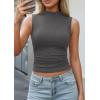 image:imagePRETTYGARDEN Sleeveless Tops for Women Ribbed Mock Neck Tank Top Slim Fitted Ruched Basic Layering Shirts 2026 Summer ClothesGrey