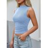 image:imagePRETTYGARDEN Sleeveless Tops for Women Ribbed Mock Neck Tank Top Slim Fitted Ruched Basic Layering Shirts 2026 Summer ClothesLight Blue