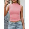 image:imagePRETTYGARDEN Sleeveless Tops for Women Ribbed Mock Neck Tank Top Slim Fitted Ruched Basic Layering Shirts 2026 Summer ClothesPink
