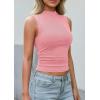 image:imagePRETTYGARDEN Sleeveless Tops for Women Ribbed Mock Neck Tank Top Slim Fitted Ruched Basic Layering Shirts 2026 Summer ClothesPink