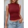 image:imagePRETTYGARDEN Sleeveless Tops for Women Ribbed Mock Neck Tank Top Slim Fitted Ruched Basic Layering Shirts 2026 Summer ClothesRed