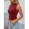image:imagePRETTYGARDEN Sleeveless Tops for Women Ribbed Mock Neck Tank Top Slim Fitted Ruched Basic Layering Shirts 2026 Summer ClothesRed