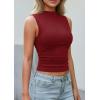 image:imagePRETTYGARDEN Sleeveless Tops for Women Ribbed Mock Neck Tank Top Slim Fitted Ruched Basic Layering Shirts 2026 Summer ClothesRed