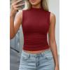 image:imagePRETTYGARDEN Sleeveless Tops for Women Ribbed Mock Neck Tank Top Slim Fitted Ruched Basic Layering Shirts 2026 Summer ClothesRed