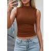 image:imagePRETTYGARDEN Sleeveless Tops for Women Ribbed Mock Neck Tank Top Slim Fitted Ruched Basic Layering Shirts 2026 Summer ClothesRed Brown