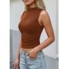 image:imagePRETTYGARDEN Sleeveless Tops for Women Ribbed Mock Neck Tank Top Slim Fitted Ruched Basic Layering Shirts 2026 Summer ClothesRed Brown