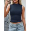 image:imagePRETTYGARDEN Sleeveless Tops for Women Ribbed Mock Neck Tank Top Slim Fitted Ruched Basic Layering Shirts 2026 Summer ClothesRoyal Blue
