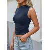 image:imagePRETTYGARDEN Sleeveless Tops for Women Ribbed Mock Neck Tank Top Slim Fitted Ruched Basic Layering Shirts 2026 Summer ClothesRoyal Blue