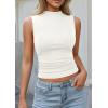 image:imagePRETTYGARDEN Sleeveless Tops for Women Ribbed Mock Neck Tank Top Slim Fitted Ruched Basic Layering Shirts 2026 Summer ClothesWhite