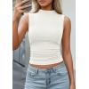 image:imagePRETTYGARDEN Sleeveless Tops for Women Ribbed Mock Neck Tank Top Slim Fitted Ruched Basic Layering Shirts 2026 Summer ClothesWhite
