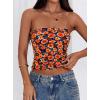image:imagePRETTYGARDEN Tube Tops for Women 2026 Summer Spring Floral Strapless Going Out Tops Y2K Mesh Cute Beach Vacation ClothesDark Blue Orange Red