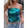 image:imagePRETTYGARDEN Tube Tops for Women 2026 Summer Spring Floral Strapless Going Out Tops Y2K Mesh Cute Beach Vacation ClothesLake Blue