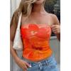image:imagePRETTYGARDEN Tube Tops for Women 2026 Summer Spring Floral Strapless Going Out Tops Y2K Mesh Cute Beach Vacation ClothesOrange