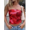 image:imagePRETTYGARDEN Tube Tops for Women 2026 Summer Spring Floral Strapless Going Out Tops Y2K Mesh Cute Beach Vacation ClothesRed