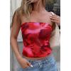 image:imagePRETTYGARDEN Tube Tops for Women 2026 Summer Spring Floral Strapless Going Out Tops Y2K Mesh Cute Beach Vacation ClothesRed