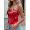 image:imagePRETTYGARDEN Tube Tops for Women 2026 Summer Spring Floral Strapless Going Out Tops Y2K Mesh Cute Beach Vacation ClothesRed
