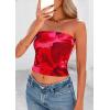 image:imagePRETTYGARDEN Tube Tops for Women 2026 Summer Spring Floral Strapless Going Out Tops Y2K Mesh Cute Beach Vacation ClothesRed