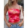image:imagePRETTYGARDEN Tube Tops for Women 2026 Summer Spring Floral Strapless Going Out Tops Y2K Mesh Cute Beach Vacation ClothesRose Red