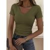 image:imagePRETTYGARDEN Women 2026 Spring Tops Trendy Ribbed Short Sleeve V Neck Fitted Basic Tee Shirts Casual Going Out Summer OutfitsArmy Green