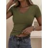 image:imagePRETTYGARDEN Women 2026 Spring Tops Trendy Ribbed Short Sleeve V Neck Fitted Basic Tee Shirts Casual Going Out Summer OutfitsArmy Green