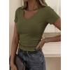 image:imagePRETTYGARDEN Women 2026 Spring Tops Trendy Ribbed Short Sleeve V Neck Fitted Basic Tee Shirts Casual Going Out Summer OutfitsArmy Green