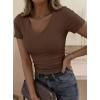 image:imagePRETTYGARDEN Women 2026 Spring Tops Trendy Ribbed Short Sleeve V Neck Fitted Basic Tee Shirts Casual Going Out Summer OutfitsBrown