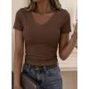 image:imagePRETTYGARDEN Women 2026 Spring Tops Trendy Ribbed Short Sleeve V Neck Fitted Basic Tee Shirts Casual Going Out Summer OutfitsBrown