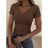 image:imagePRETTYGARDEN Women 2026 Spring Tops Trendy Ribbed Short Sleeve V Neck Fitted Basic Tee Shirts Casual Going Out Summer OutfitsBrown