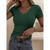 image:imagePRETTYGARDEN Women 2026 Spring Tops Trendy Ribbed Short Sleeve V Neck Fitted Basic Tee Shirts Casual Going Out Summer OutfitsDark Green