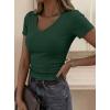 image:imagePRETTYGARDEN Women 2026 Spring Tops Trendy Ribbed Short Sleeve V Neck Fitted Basic Tee Shirts Casual Going Out Summer OutfitsDark Green