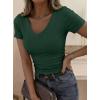 image:imagePRETTYGARDEN Women 2026 Spring Tops Trendy Ribbed Short Sleeve V Neck Fitted Basic Tee Shirts Casual Going Out Summer OutfitsDark Green