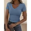 image:imagePRETTYGARDEN Women 2026 Spring Tops Trendy Ribbed Short Sleeve V Neck Fitted Basic Tee Shirts Casual Going Out Summer OutfitsDusty Blue