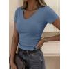 image:imagePRETTYGARDEN Women 2026 Spring Tops Trendy Ribbed Short Sleeve V Neck Fitted Basic Tee Shirts Casual Going Out Summer OutfitsDusty Blue