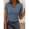 image:imagePRETTYGARDEN Women 2026 Spring Tops Trendy Ribbed Short Sleeve V Neck Fitted Basic Tee Shirts Casual Going Out Summer OutfitsDusty Blue