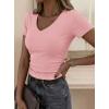 image:imagePRETTYGARDEN Women 2026 Spring Tops Trendy Ribbed Short Sleeve V Neck Fitted Basic Tee Shirts Casual Going Out Summer OutfitsPink