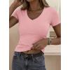 image:imagePRETTYGARDEN Women 2026 Spring Tops Trendy Ribbed Short Sleeve V Neck Fitted Basic Tee Shirts Casual Going Out Summer OutfitsPink