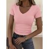 image:imagePRETTYGARDEN Women 2026 Spring Tops Trendy Ribbed Short Sleeve V Neck Fitted Basic Tee Shirts Casual Going Out Summer OutfitsPink