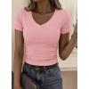 image:imagePRETTYGARDEN Women 2026 Spring Tops Trendy Ribbed Short Sleeve V Neck Fitted Basic Tee Shirts Casual Going Out Summer OutfitsPink