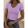 image:imagePRETTYGARDEN Women 2026 Spring Tops Trendy Ribbed Short Sleeve V Neck Fitted Basic Tee Shirts Casual Going Out Summer OutfitsPurple