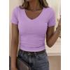 image:imagePRETTYGARDEN Women 2026 Spring Tops Trendy Ribbed Short Sleeve V Neck Fitted Basic Tee Shirts Casual Going Out Summer OutfitsPurple