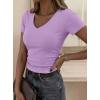 image:imagePRETTYGARDEN Women 2026 Spring Tops Trendy Ribbed Short Sleeve V Neck Fitted Basic Tee Shirts Casual Going Out Summer OutfitsPurple